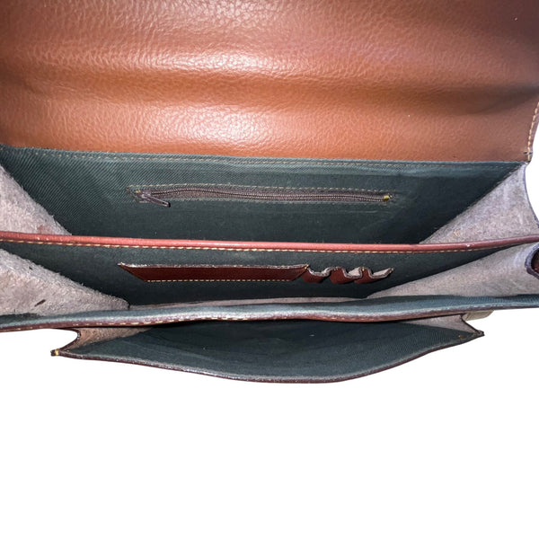 Milleni Women’s Brown Leather Lock Closure Adjustable Strap Crossbody Satchel