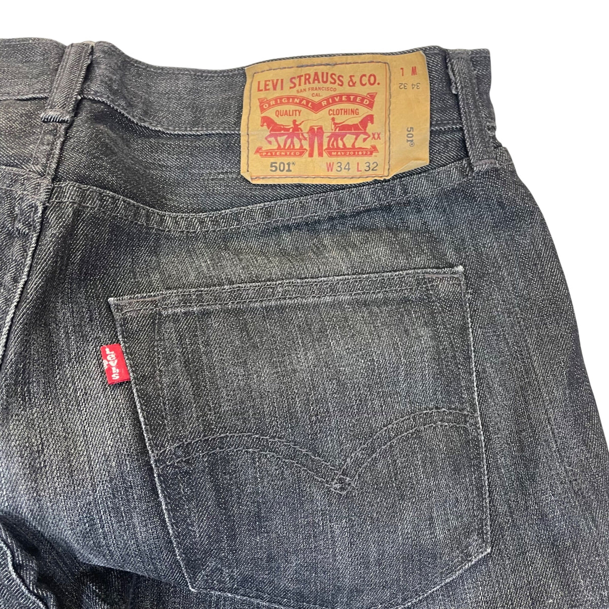 Levis Men's Dark Wash Denim Straight Leg Jeans Cotton 501 Original Fit W34 L32