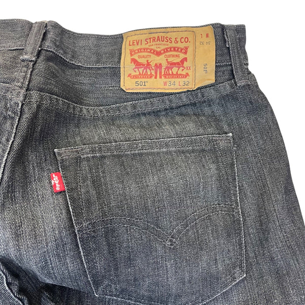 Levis Men's Dark Wash Denim Straight Leg Jeans Cotton 501 Original Fit W34 L32