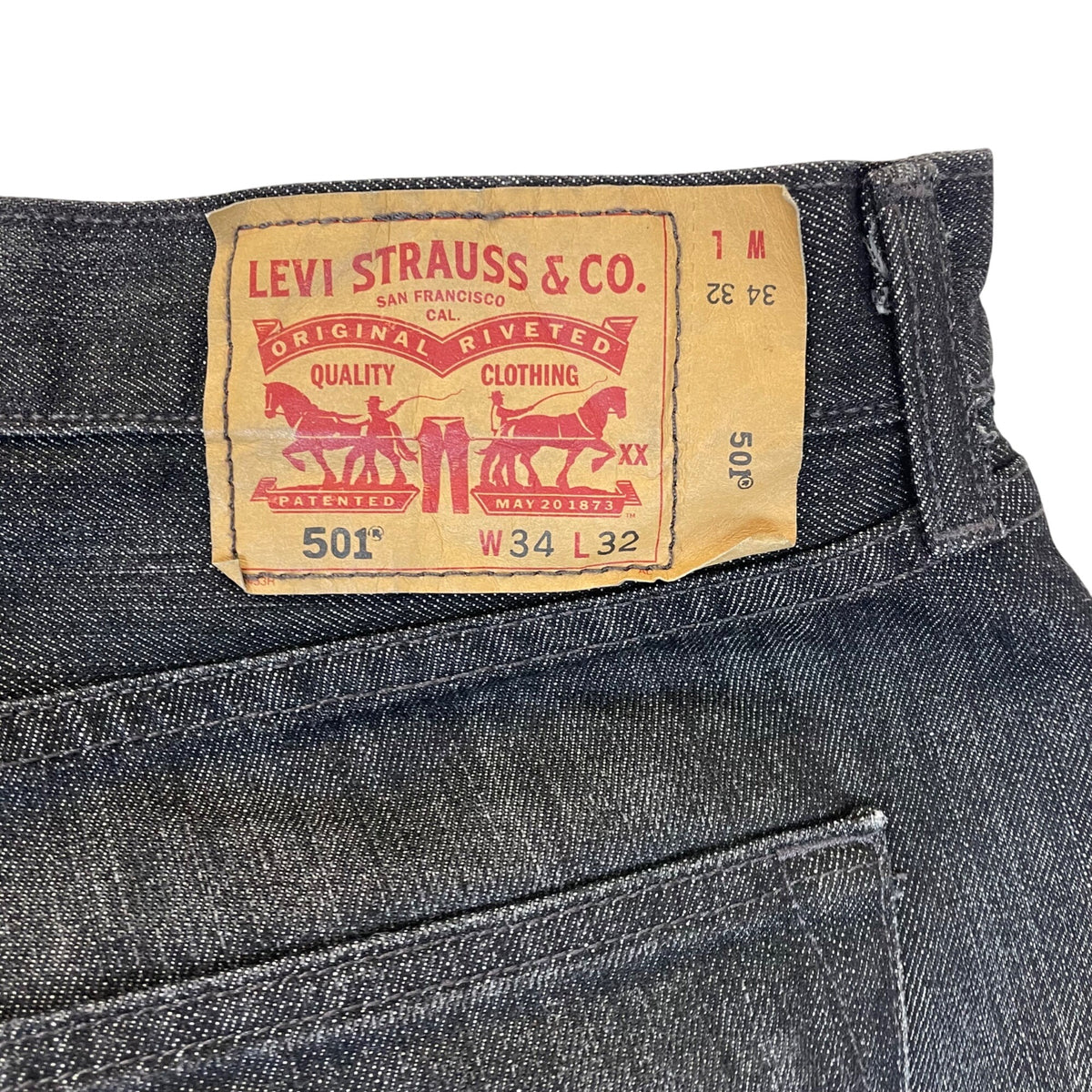 Levis Men's Dark Wash Denim Straight Leg Jeans Cotton 501 Original Fit W34 L32