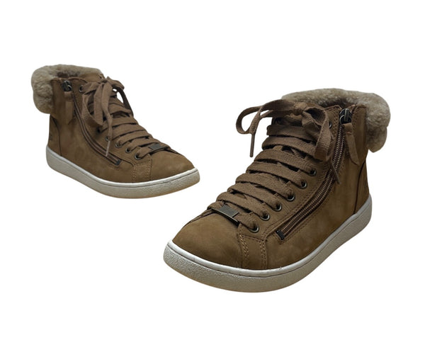 UGG Womens Brown Suede Shearling-Lined High-Top Side Zippers Sneakers Size 7.5