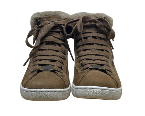 UGG Womens Brown Suede Shearling-Lined High-Top Side Zippers Sneakers Size 7.5
