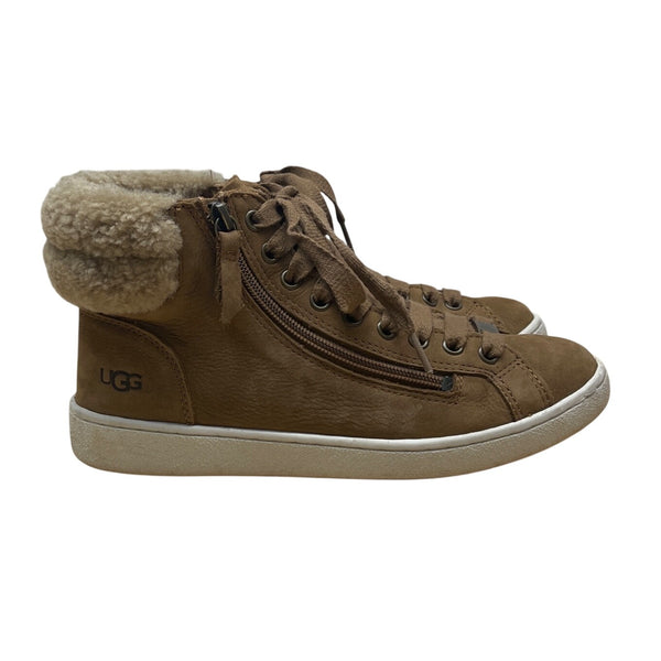 UGG Womens Brown Suede Shearling-Lined High-Top Side Zippers Sneakers Size 7.5