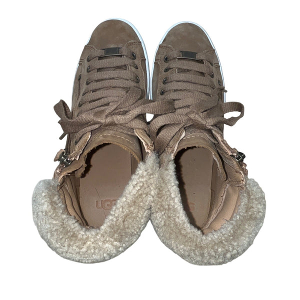 UGG Womens Brown Suede Shearling-Lined High-Top Side Zippers Sneakers Size 7.5