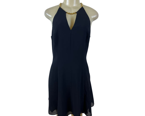 Datiani Black Sleeveless Halter Chain Detailed Dress For Women A-Line Fit Sz 12