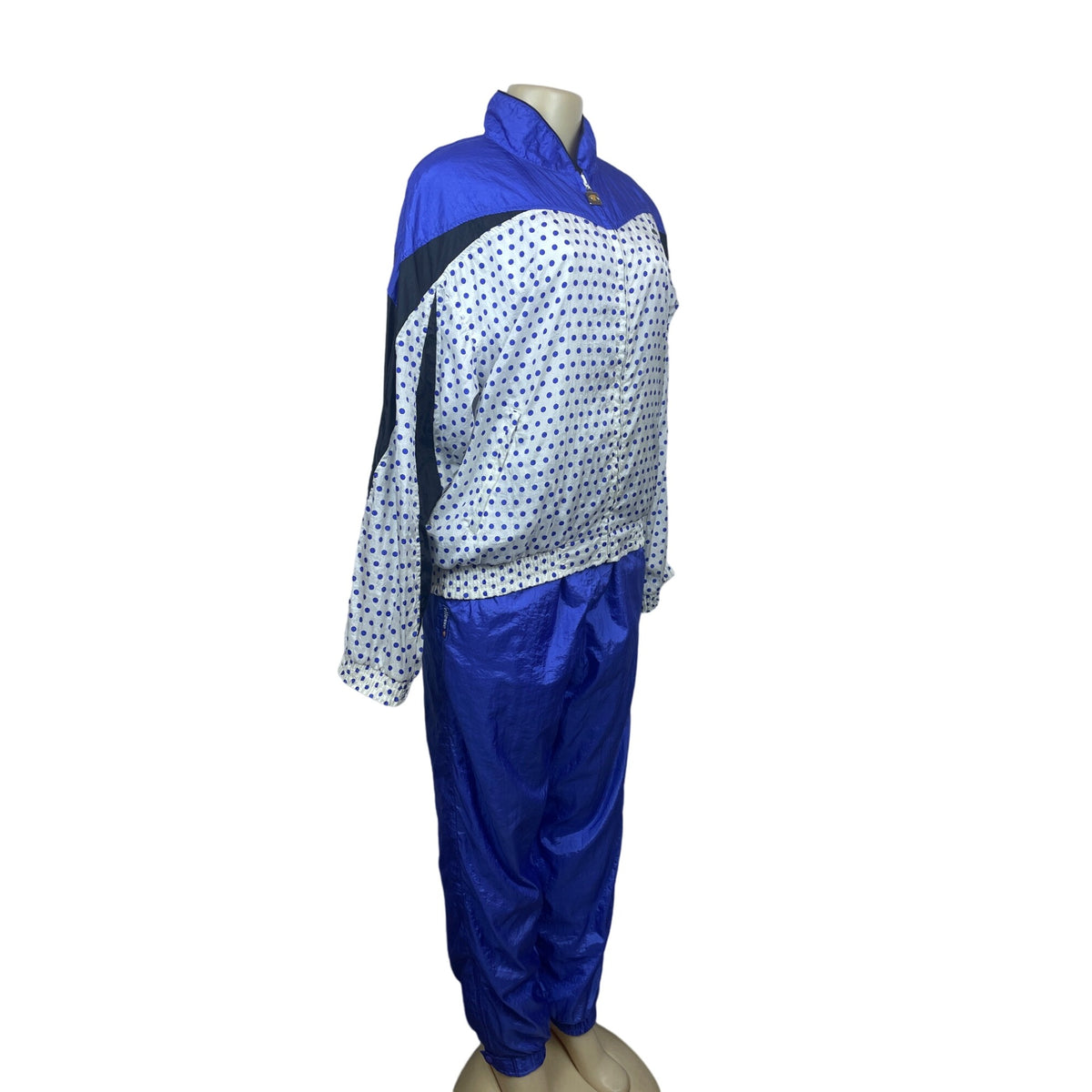 Vintage Ellesse Women's White and Blue Polka Dots Tracksuit Sz 12