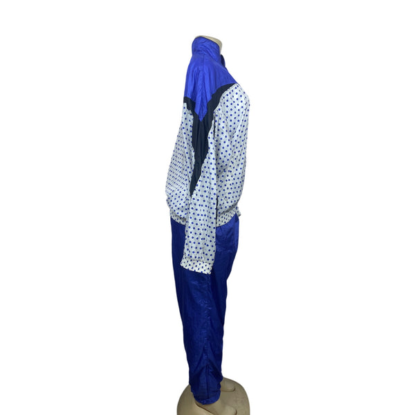 Vintage Ellesse Women's White and Blue Polka Dots Tracksuit Sz 12