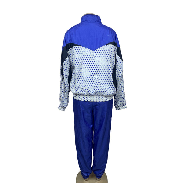 Vintage Ellesse Women's White and Blue Polka Dots Tracksuit Sz 12