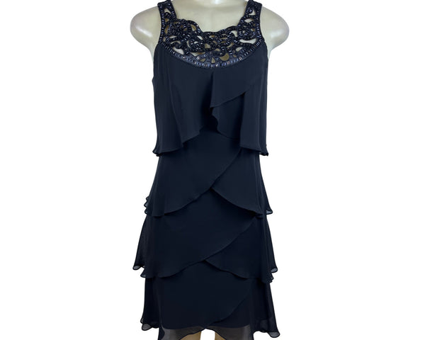 S.L. Fashions Womens Black Cocktail Dress Ruffle Layered Size 6