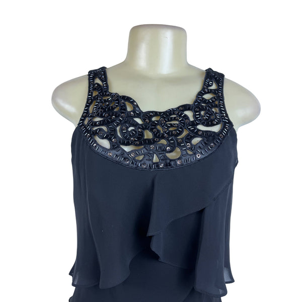 S.L. Fashions Womens Black Cocktail Dress Ruffle Layered Size 6