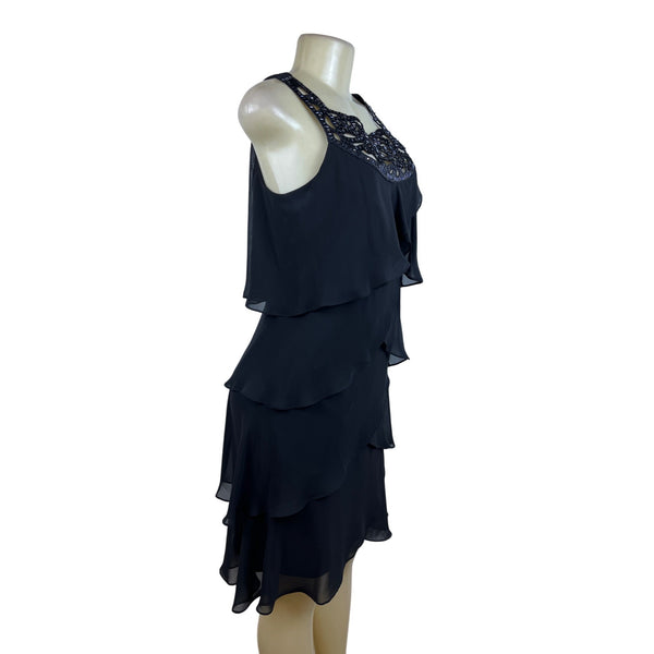 S.L. Fashions Womens Black Cocktail Dress Ruffle Layered Size 6