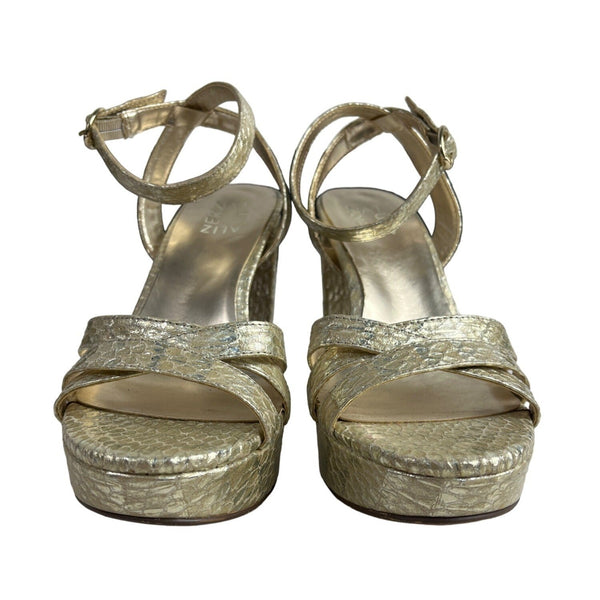 Naturalizer Gold Snake Skin Mallory Ankle Strap Platform Heel Sz 8W - New