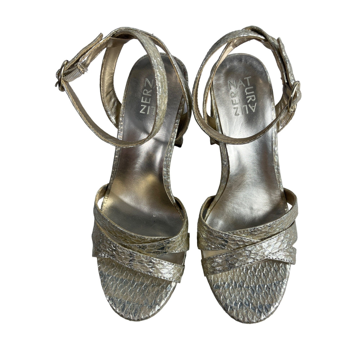 Naturalizer Gold Snake Skin Mallory Ankle Strap Platform Heel Sz 8W - New