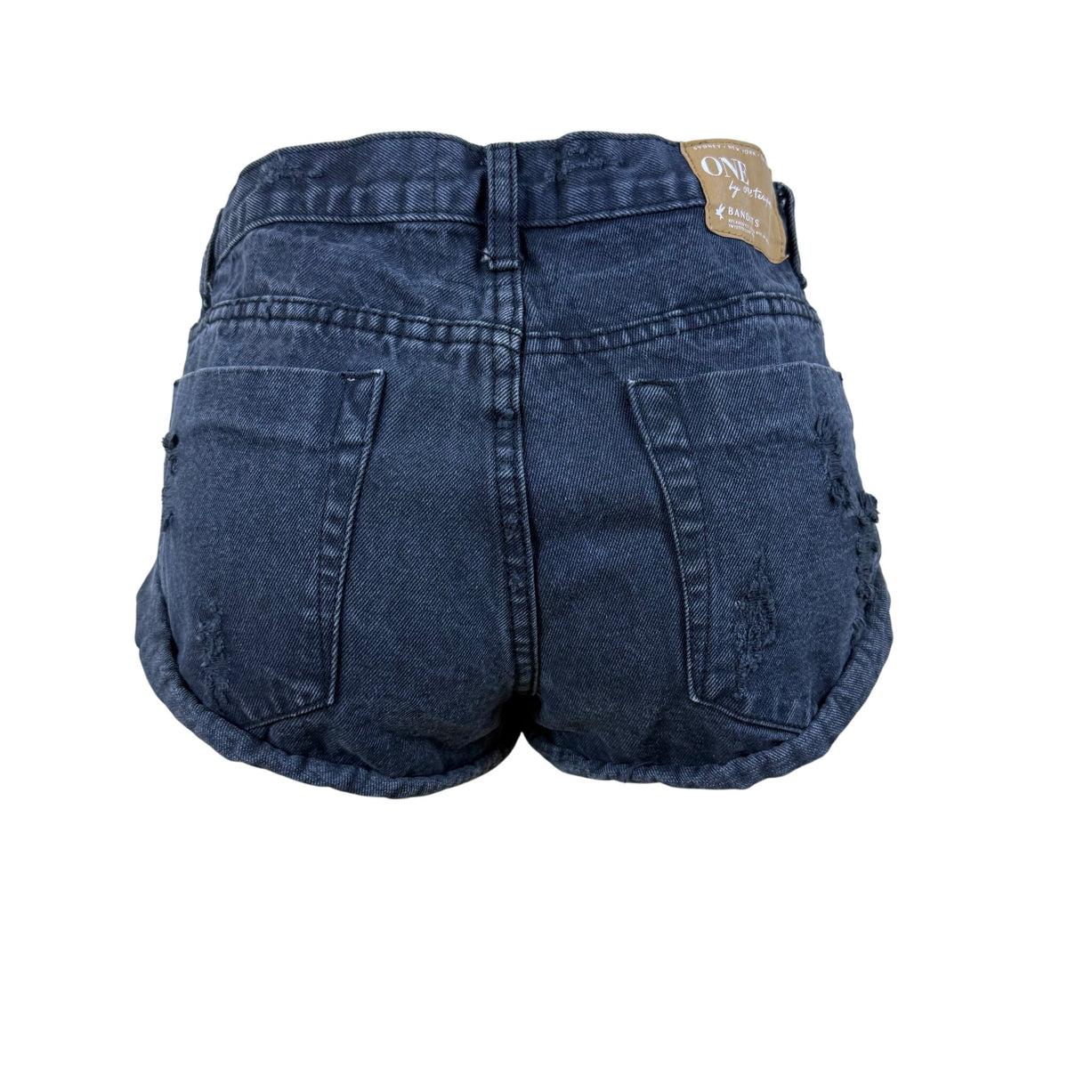 One Women's Black Distressed High-Rise Jean Shorts Relaxed Bandits Fit Size 28