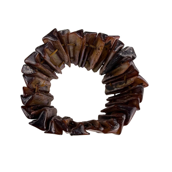 Mother-Of-Pearl Elastic Brown Wide Bracelet Striated Finish Stretchable Jewelry