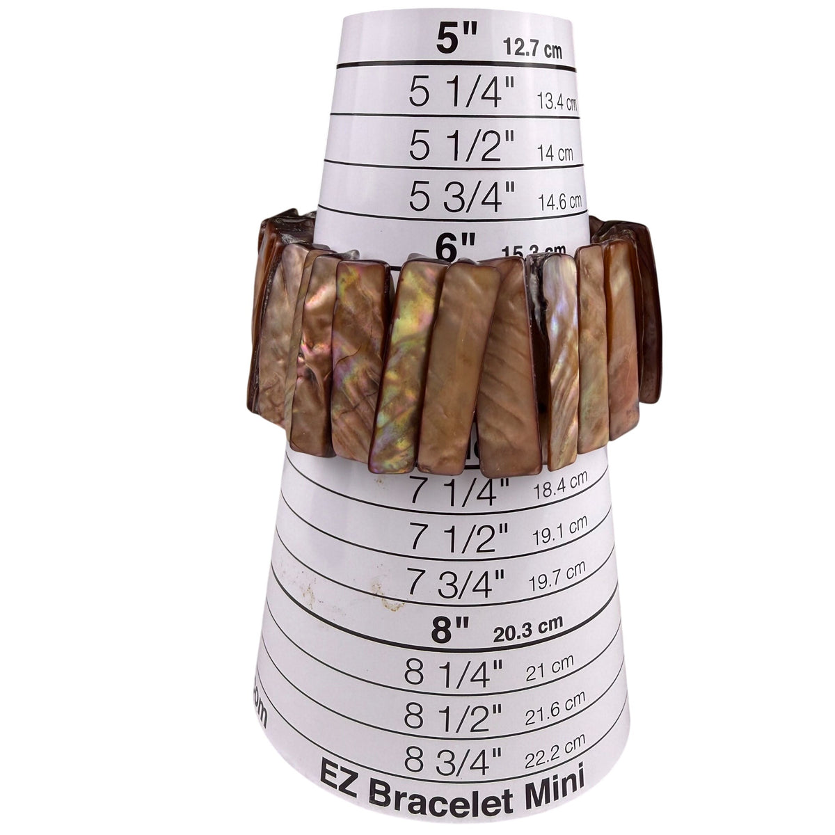 Mother-Of-Pearl Elastic Brown Wide Bracelet Striated Finish Stretchable Jewelry