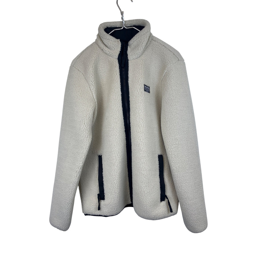 Hollister Mens Beige Sherpa Fleece Jacket Size S Warm Full-Zip Epic Flex Jacket Made In Indonesia