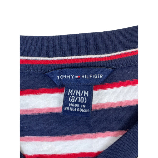 Tommy Hilfiger Girls Navy Striped Cotton Casual Elastic Waist Dress Size Medium (8/10)