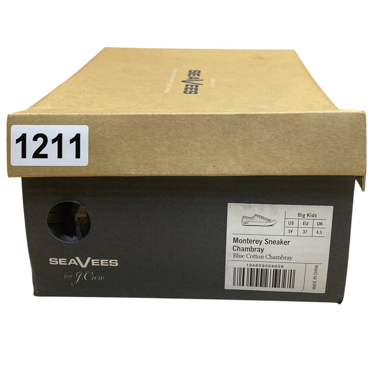 SeaVees Big Kids Blue Cotton Chambray Lace-Up Monterey Kids Sneakers Size 5Y