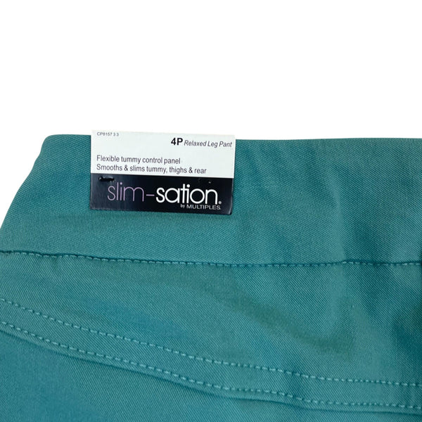 Slim-Sation Women’s Teal Relaxed Leg Pants Tummy Control Panel Sz 4P - New