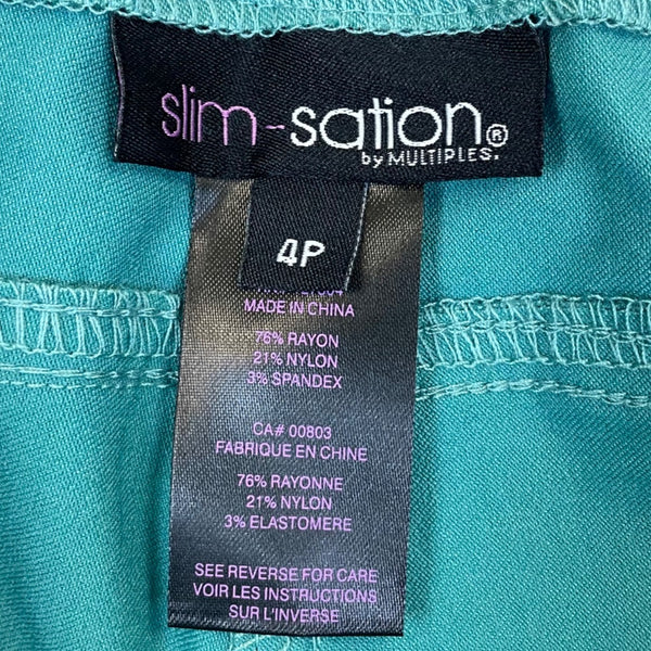 Slim-Sation Women’s Teal Relaxed Leg Pants Tummy Control Panel Sz 4P - New