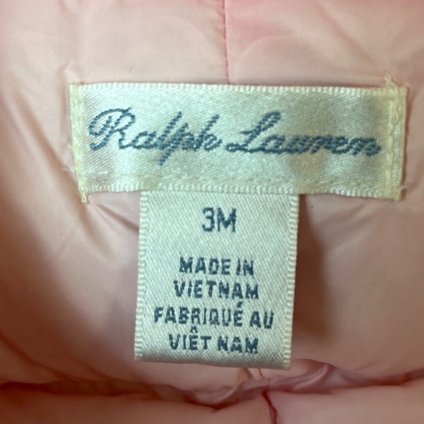 Ralph Lauren Baby Pink Puffer Snowsuit With Mittens & Booties Size 3M