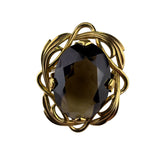 Winard 12K Gold Filled Brooch Smoky Quartz Oval Stone Elegant Filigree Design