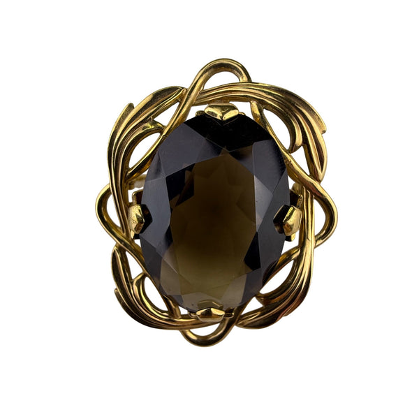 Winard 12K Gold Filled Brooch Smoky Quartz Oval Stone Elegant Filigree Design