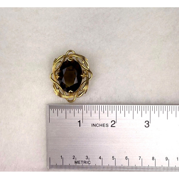 Winard 12K Gold Filled Brooch Smoky Quartz Oval Stone Elegant Filigree Design