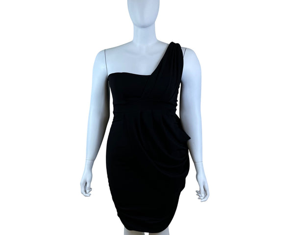 Fashion to Figure One Shoulder Black Dress Womens Draped Knee-Length Size 1X