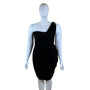 Fashion to Figure One Shoulder Black Dress Womens Draped Knee-Length Size 1X