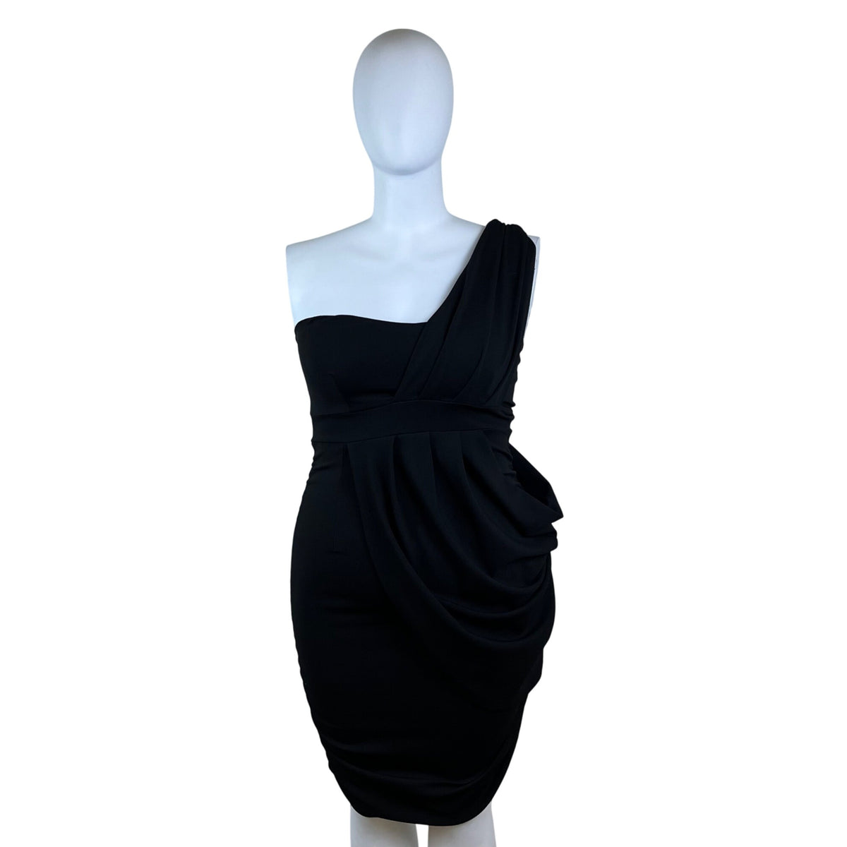 Fashion to Figure One Shoulder Black Dress Womens Draped Knee-Length Size 1X
