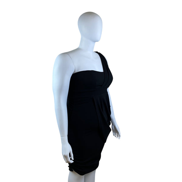 Fashion to Figure One Shoulder Black Dress Womens Draped Knee-Length Size 1X