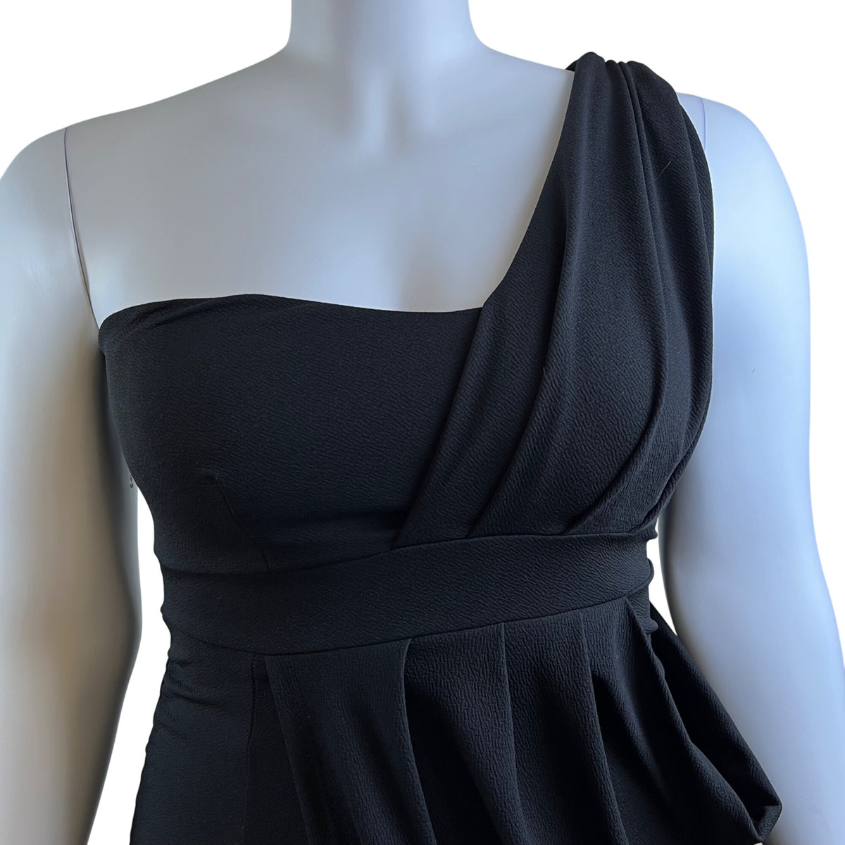 Fashion to Figure One Shoulder Black Dress Womens Draped Knee-Length Size 1X