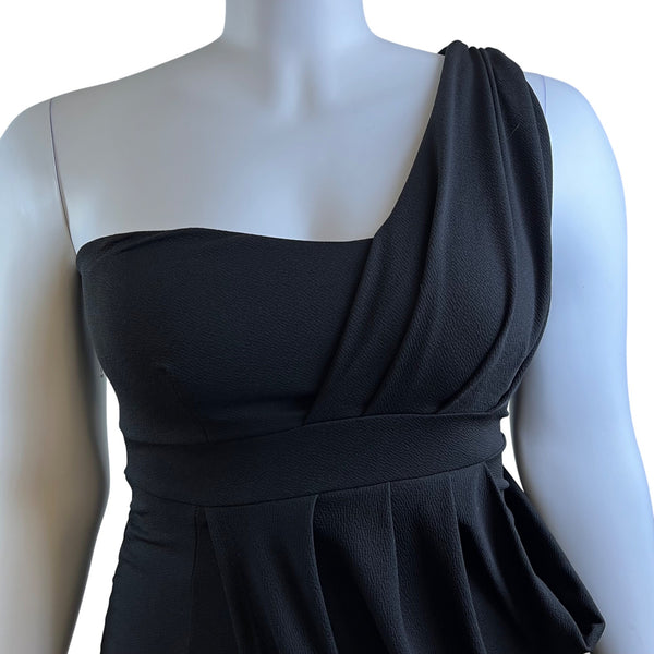 Fashion to Figure One Shoulder Black Dress Womens Draped Knee-Length Size 1X