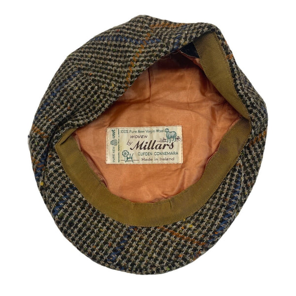 Vintage Millars Men's Grey Woven Virgin Wool Plaid Ivy Cap