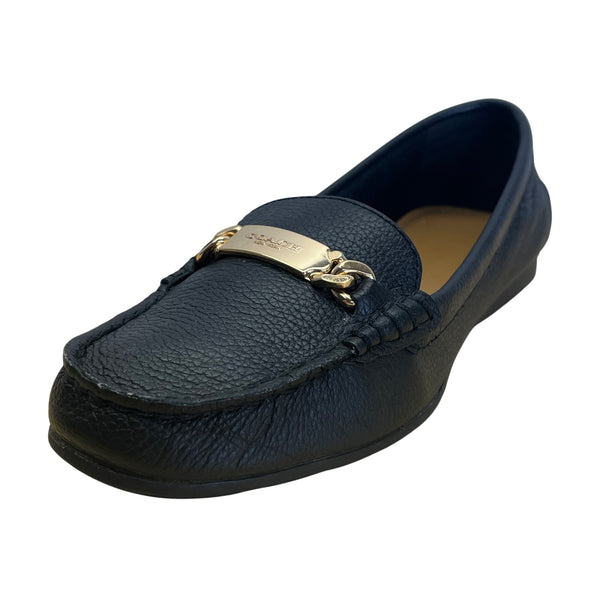 Coach New York Women’s Black Leather Gold Hardware Olive Loafers Size 6.5B