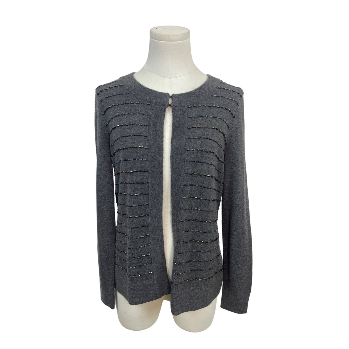 Talbots Petites Gray Beaded Cardigan Sweater With Hook Closure Size SP - New