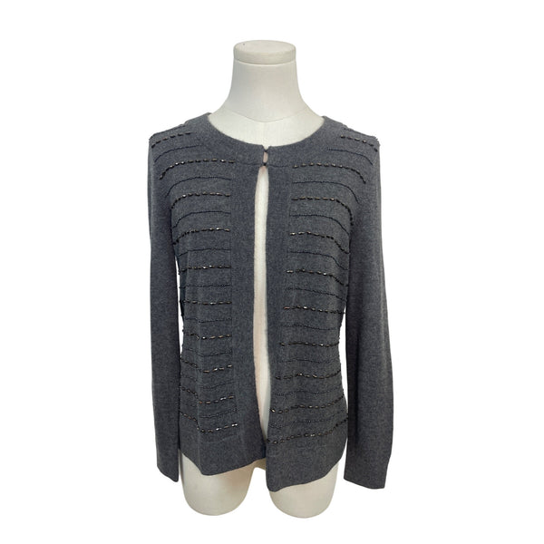 Talbots Petites Gray Beaded Cardigan Sweater With Hook Closure Size SP - New