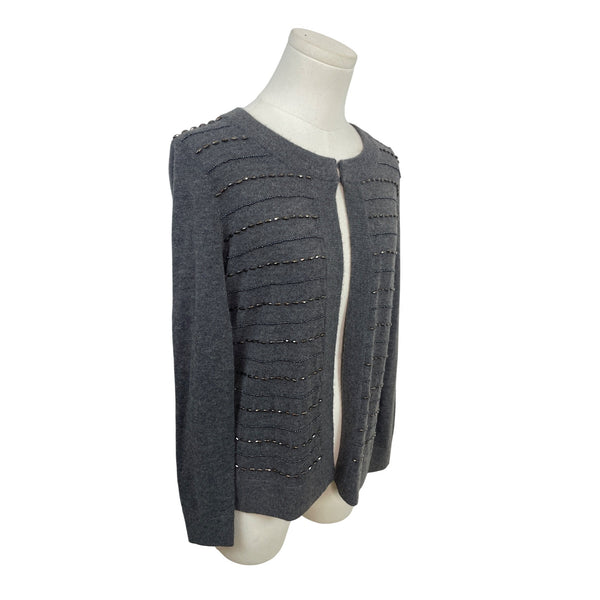 Talbots Petites Gray Beaded Cardigan Sweater With Hook Closure Size SP - New