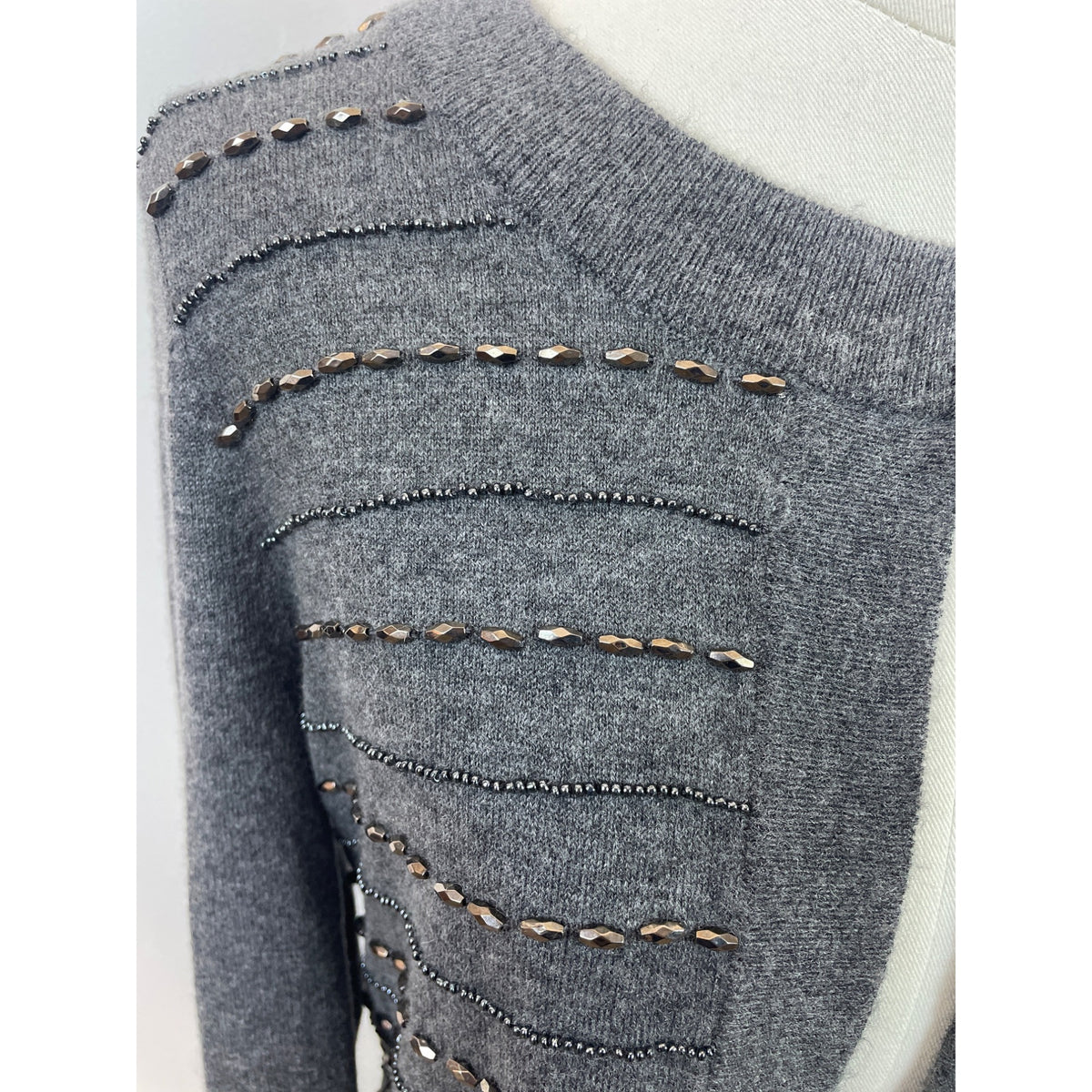 Talbots Petites Gray Beaded Cardigan Sweater With Hook Closure Size SP - New