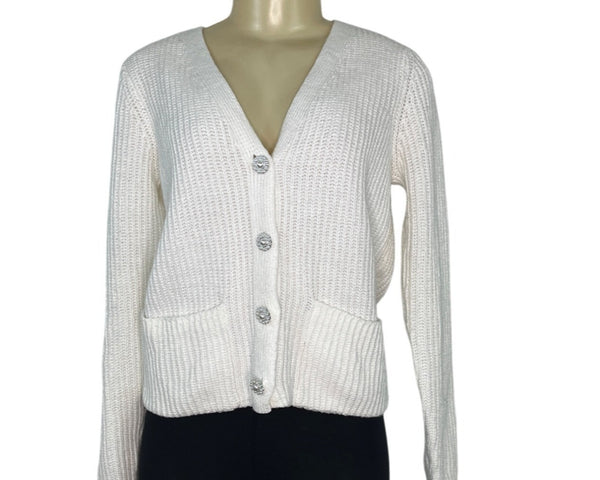 Marc New York White Knit Button-Up Cardigan Size XS