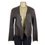 Rarutus Womens Brown Leather Open Front Jacket With Waterfall Collar Sz 42