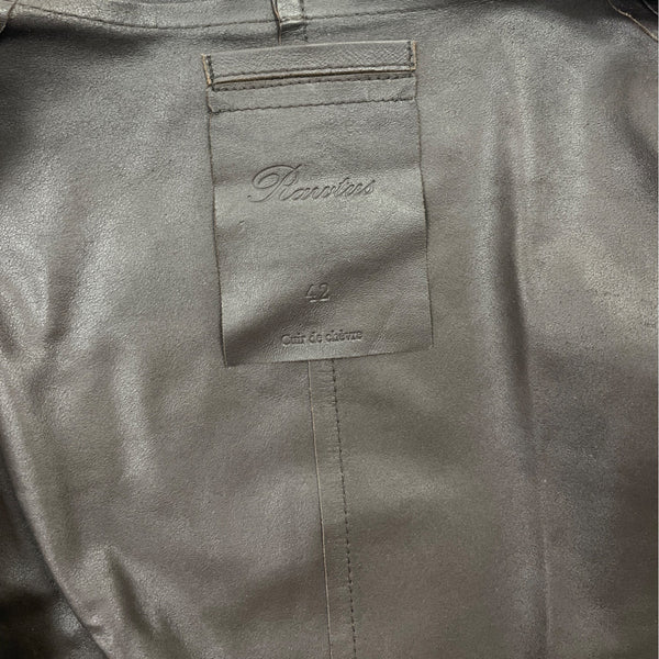Rarutus Womens Brown Leather Open Front Jacket With Waterfall Collar Sz 42
