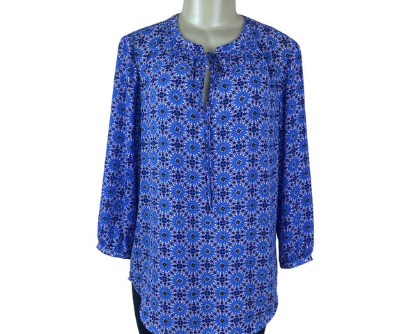 Banana Republic Womens Blue Floral-Print Long-Sleeve Blouse  Size S