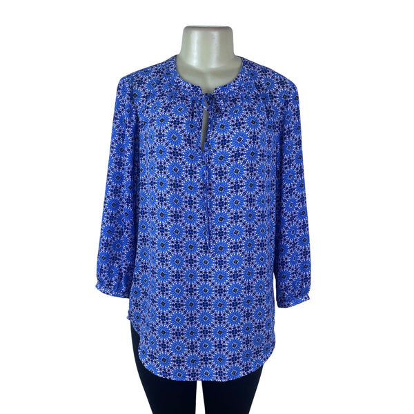 Banana Republic Womens Blue Floral-Print Long-Sleeve Blouse  Size S