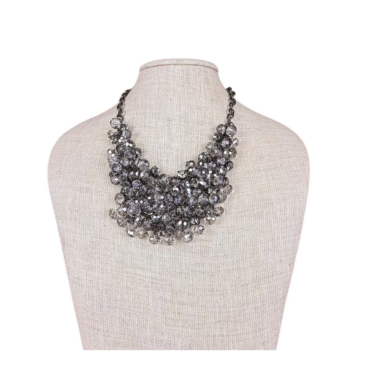 Statement Choker Necklace Women Black Chain Crystal Bead Dramatic Cluster Adjustable