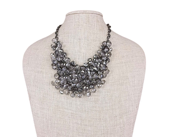 Statement Choker Necklace Women Black Chain Crystal Bead Dramatic Cluster Adjustable