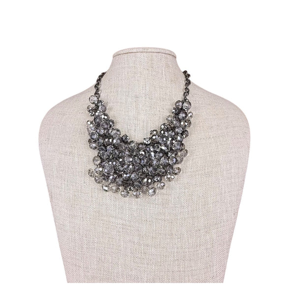 Statement Choker Necklace Women Black Chain Crystal Bead Dramatic Cluster Adjustable