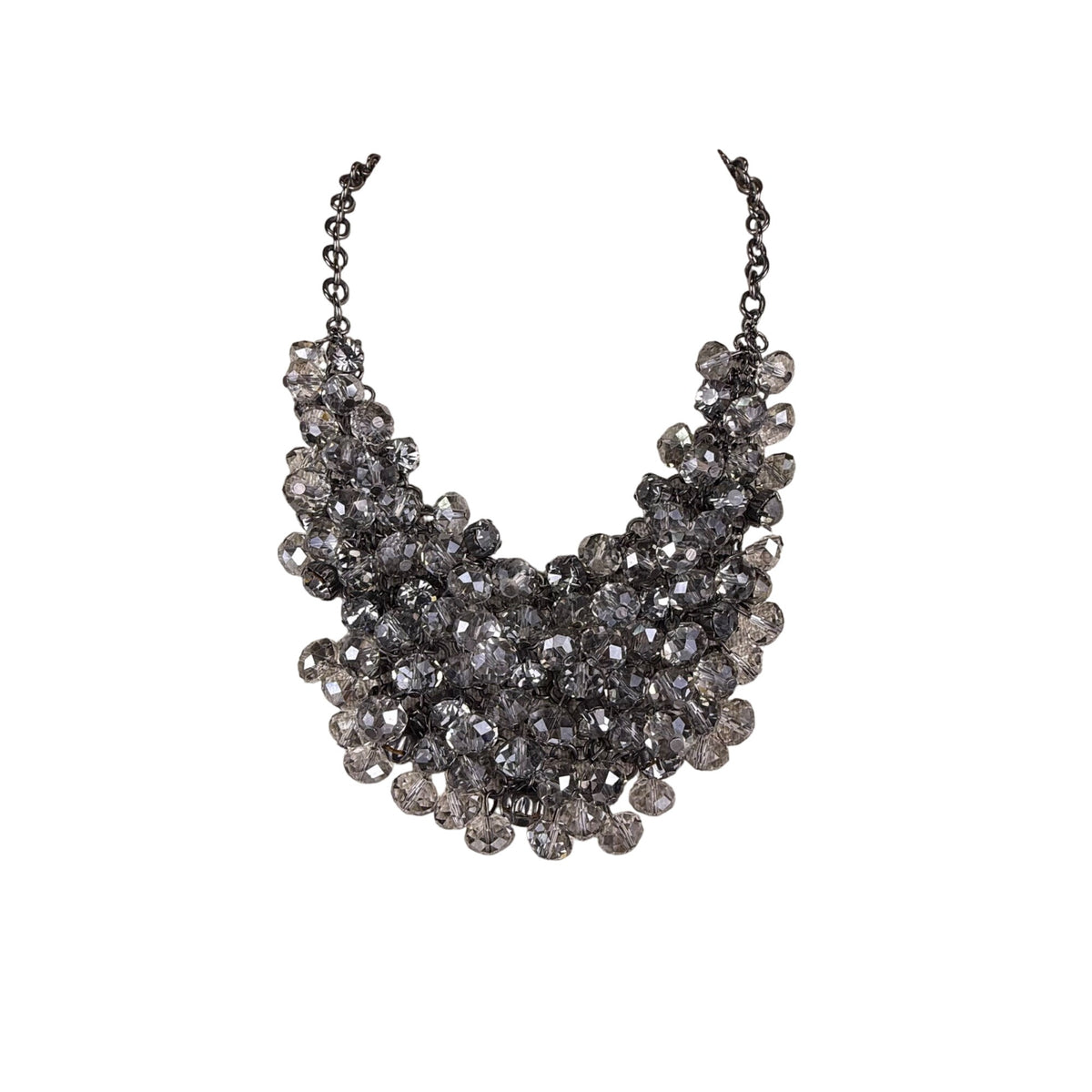 Statement Choker Necklace Women Black Chain Crystal Bead Dramatic Cluster Adjustable
